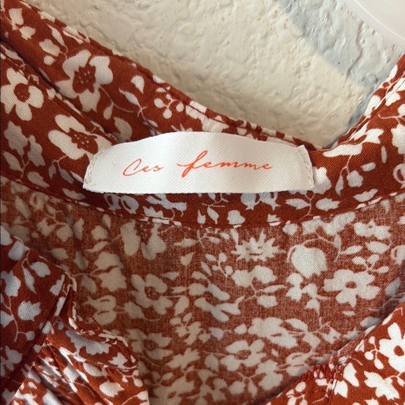 Ces Femme Rust Floral Mini Dress Large - Picture 2 of 5